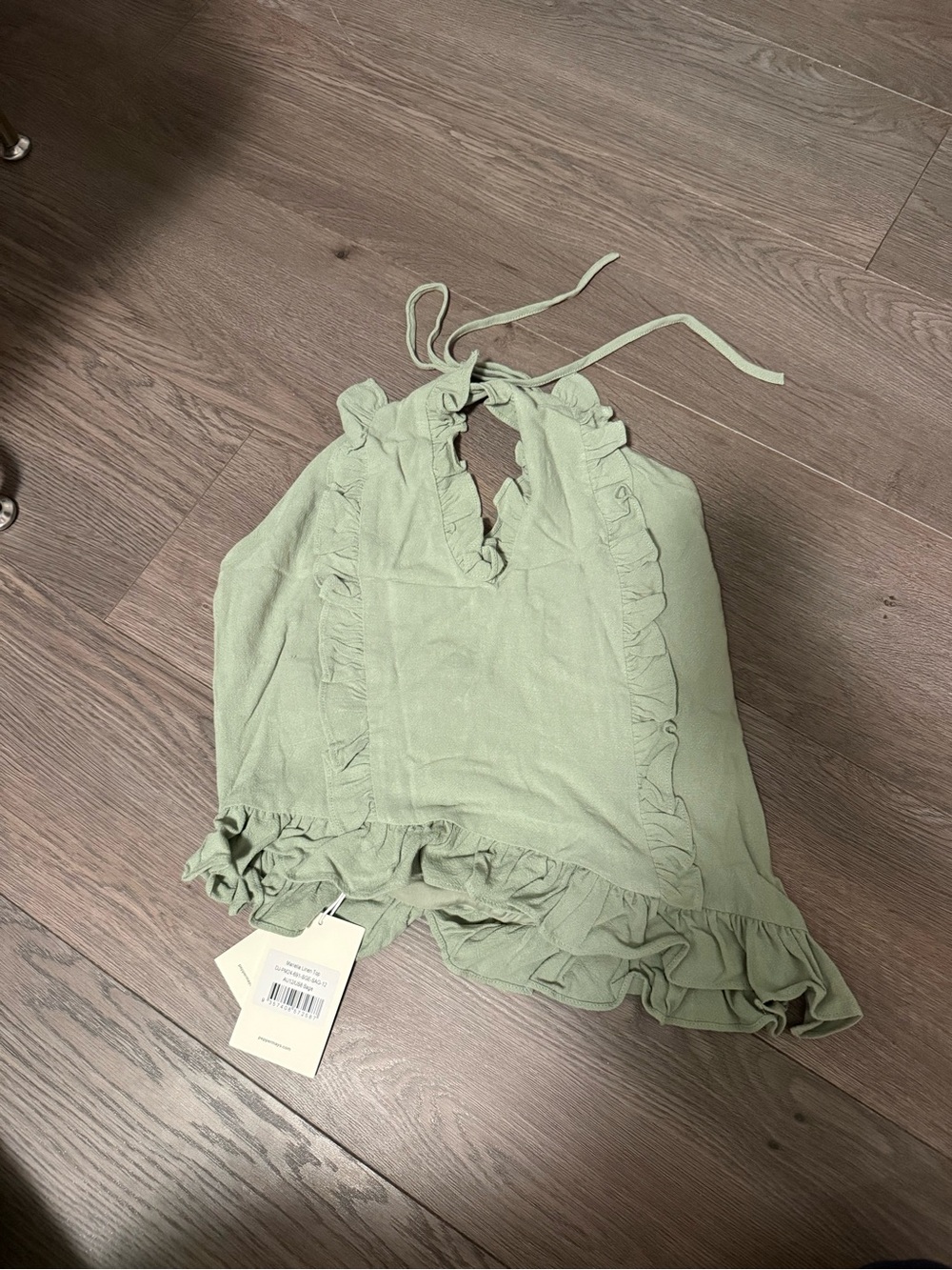 Peppermayo Mariella Linen Sage Green Ruffled Halter Top